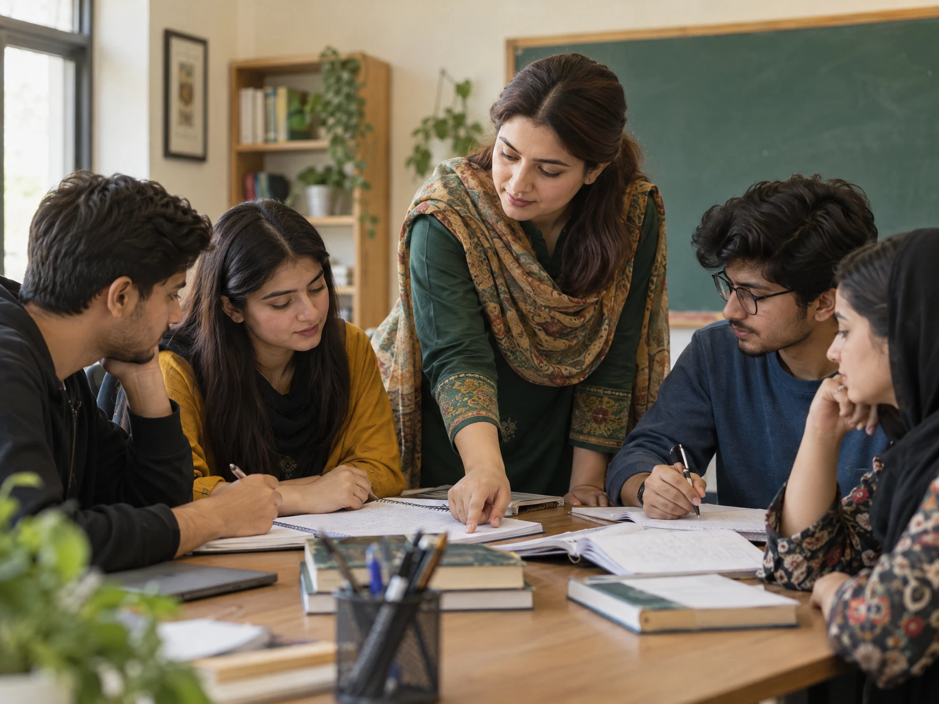 An instructor helping students work through their preparation notes